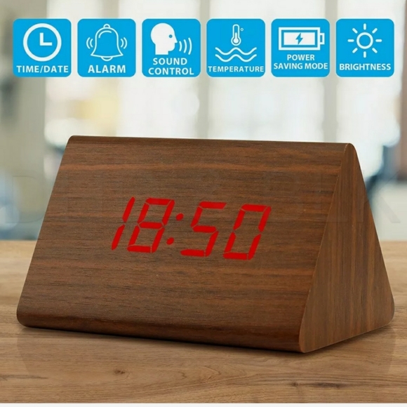 New Modern Wooden Wood Digital LED Desk Clock - Picture 9 of 11